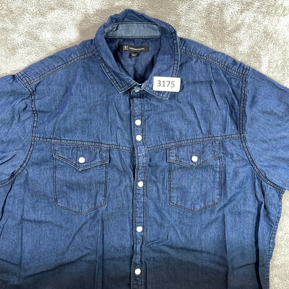 INC International Concepts Button Down Men L Blue Ombre Denim Short Sleeve Shirt